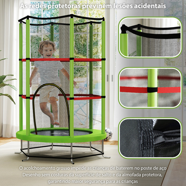 Trampolim Infantil Ø140x190 cm Trampolim para Crianças de 3-6 Anos com Rede de Segurança Carga 45 kg para Interior Verde