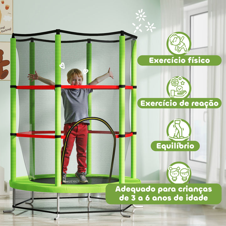 Trampolim Infantil Ø140x190 cm Trampolim para Crianças de 3-6 Anos com Rede de Segurança Carga 45 kg para Interior Verde