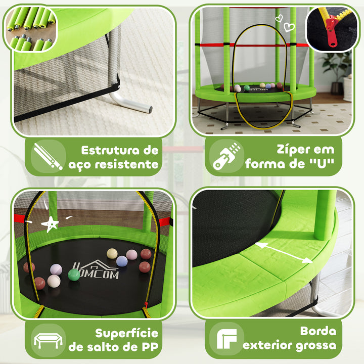 Trampolim Infantil Ø140x190 cm Trampolim para Crianças de 3-6 Anos com Rede de Segurança Carga 45 kg para Interior Verde