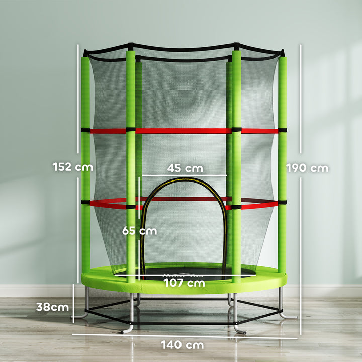 Trampolim Infantil Ø140x190 cm Trampolim para Crianças de 3-6 Anos com Rede de Segurança Carga 45 kg para Interior Verde