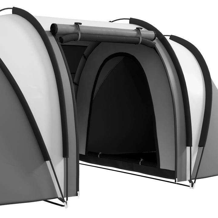 Tenda de Campismo Familiar para 4-5 Pessoas Tenda de Campismo Túnel Impermeável 3000 mm com 2 Quartos Bolsa de Transporte e Gancho Ideal para Caminhadas e Pesca Cinzento