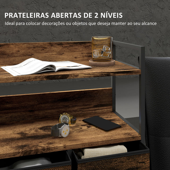 Cómoda para Dormitório Cómoda com 7 Gavetas Dobráveis Prateleiras Abertas e Estrutura de Aço Cómoda Estreito para Sala Entrada 79x29x101 cm Castanho Rústico