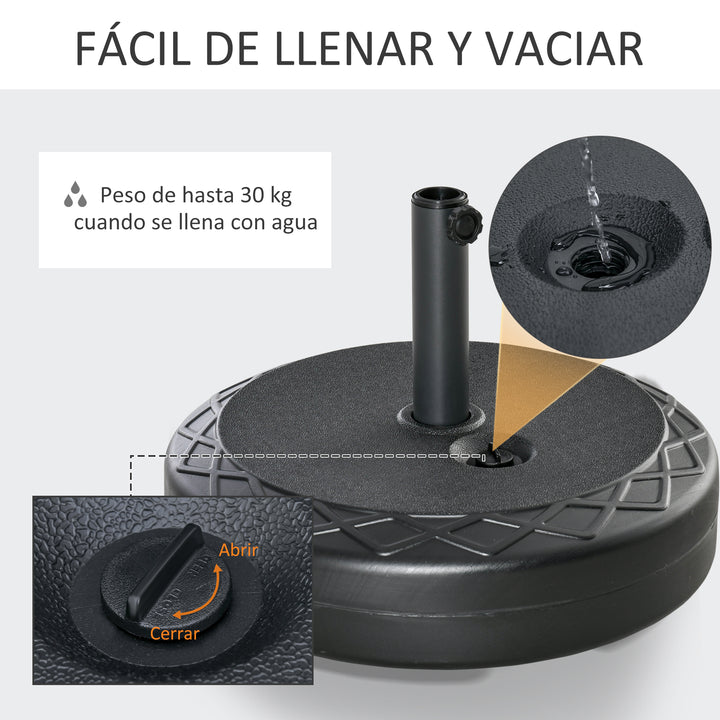 Base para Chapéu de Sol Recarregável com Água 30kg Base Chapéu de Sol Redonda para Mastros de 38mm 48mm Metal e Plástico para Jardim Terraço Ø55x38cm Preto