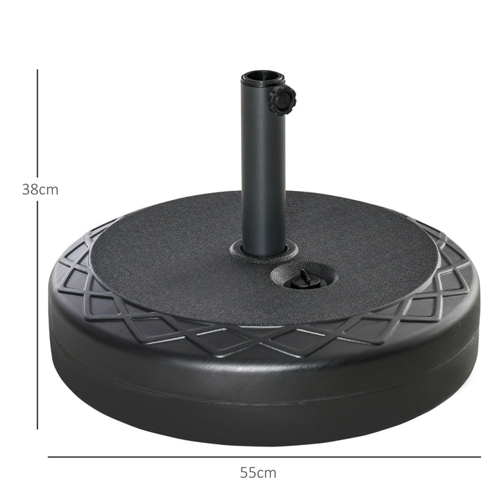 Base para Chapéu de Sol Recarregável com Água 30kg Base Chapéu de Sol Redonda para Mastros de 38mm 48mm Metal e Plástico para Jardim Terraço Ø55x38cm Preto