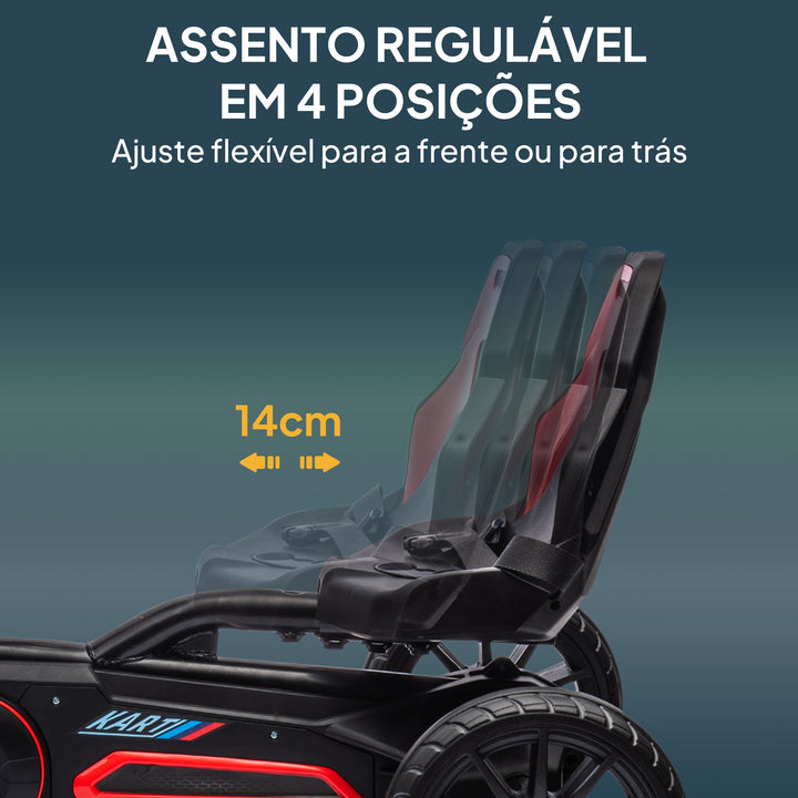 Kart a Pedais Infantil Kart a Pedais para Crianças de 3-8 Anos com Assento Ajustável em 4 Posições, Travão de Mão e Rodas de EVA Carga 30 kg 100x58x58,5 cm Vermelho