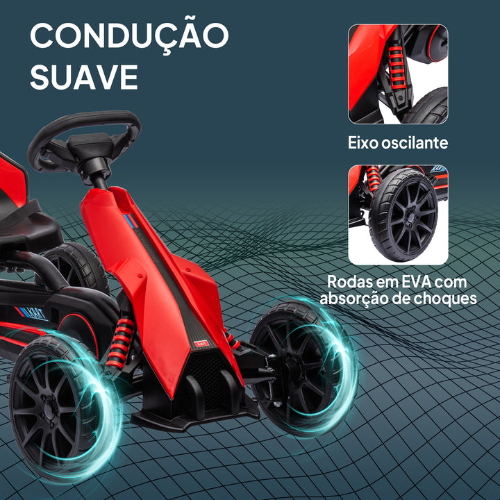 Kart a Pedais Infantil Kart a Pedais para Crianças de 3-8 Anos com Assento Ajustável em 4 Posições, Travão de Mão e Rodas de EVA Carga 30 kg 100x58x58,5 cm Vermelho