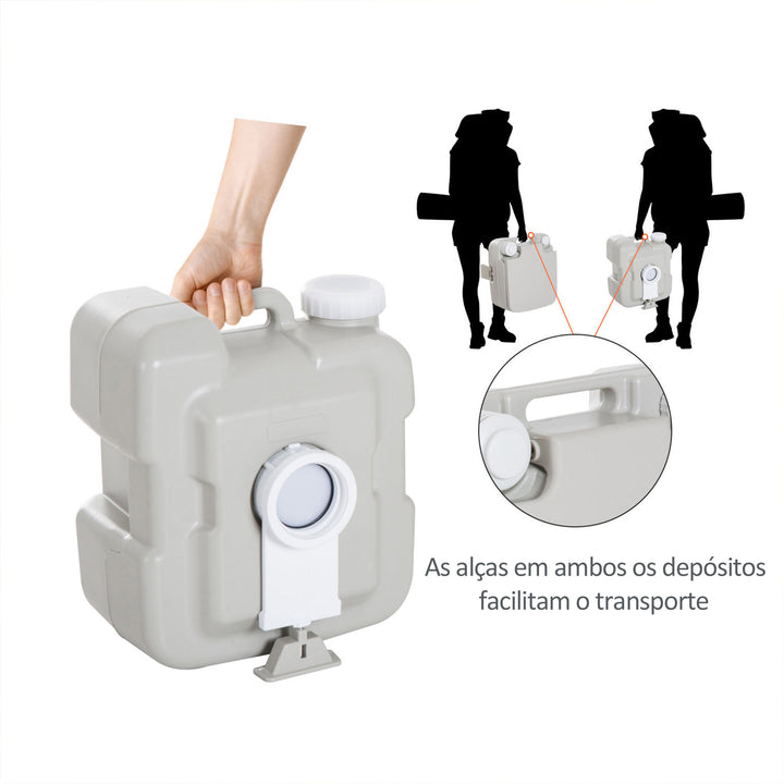 Inodoro Portátil Químico 20L com Tampa para Campismo Viagem Caravana Barco com Cisterna Carga 147kg - 41.5x36.5x42cm