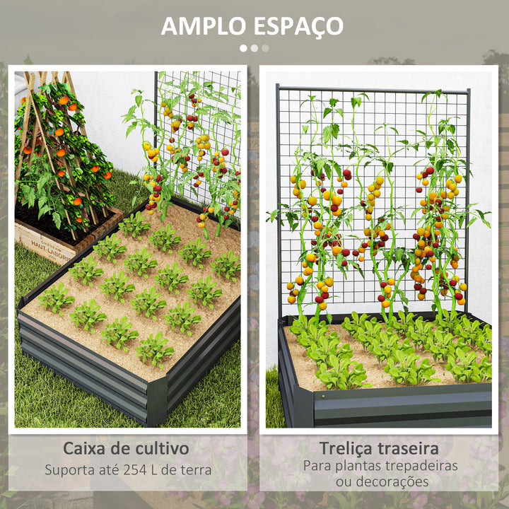 Caixa de Plantio Grande de Exterior Caixa de Plantio de Aço Galvanizado com Treliça para Plantas Trepadeiras e Fundo Aberto para Pátio Varanda 80x115x125 cm Cinza Escuro