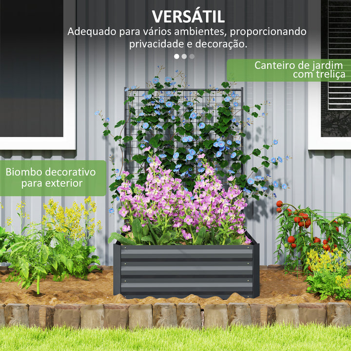 Caixa de Plantio Grande de Exterior Caixa de Plantio de Aço Galvanizado com Treliça para Plantas Trepadeiras e Fundo Aberto para Pátio Varanda 80x115x125 cm Cinza Escuro