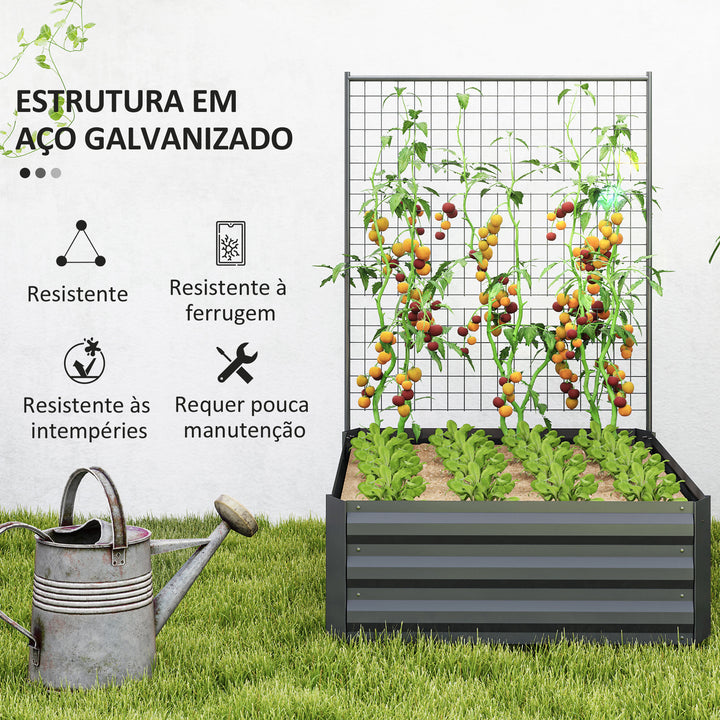Caixa de Plantio Grande de Exterior Caixa de Plantio de Aço Galvanizado com Treliça para Plantas Trepadeiras e Fundo Aberto para Pátio Varanda 80x115x125 cm Cinza Escuro