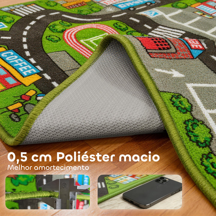 Tapete Infantil Estrada de Cidade 160x100 cm Tapete Educativo Antiderrapante para Engatinhar e Brincar com Carros para Sala e Quarto Textura Suave Multicor