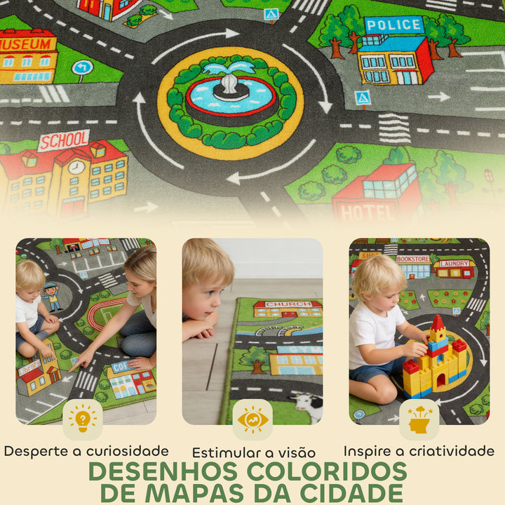 Tapete Infantil Estrada de Cidade 160x100 cm Tapete Educativo Antiderrapante para Engatinhar e Brincar com Carros para Sala e Quarto Textura Suave Multicor