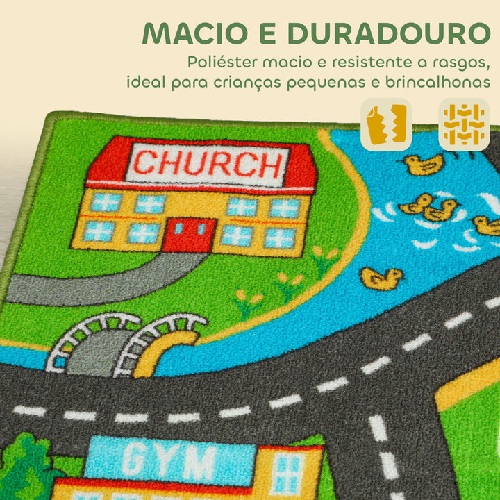 Tapete Infantil Estrada de Cidade 160x100 cm Tapete Educativo Antiderrapante para Engatinhar e Brincar com Carros para Sala e Quarto Textura Suave Multicor