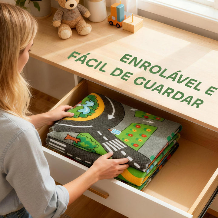 Tapete Infantil Estrada de Cidade 160x100 cm Tapete Educativo Antiderrapante para Engatinhar e Brincar com Carros para Sala e Quarto Textura Suave Multicor
