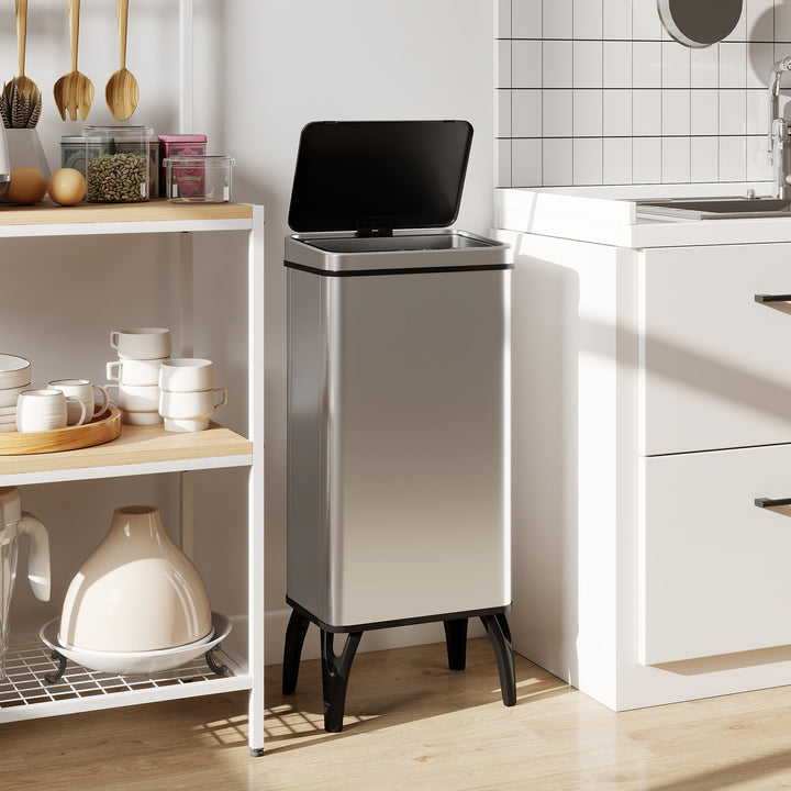 Balde de Lixo Automático 50 L Papelera de Cozinha em Aço Inoxidável com Sensor Infravermelhos Fecho Suave Pés, Aro de Retenção Anti-Impressões para Escritório Casa 35,5x26x83,5 cm Prata