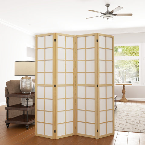 Biombo Dobrável de 4 Painéis Ecrã de Privacidade Separador de Ambientes de Interior para Sala de Estar Dormitório e Escritório 160x170 cm Madeira e Branco