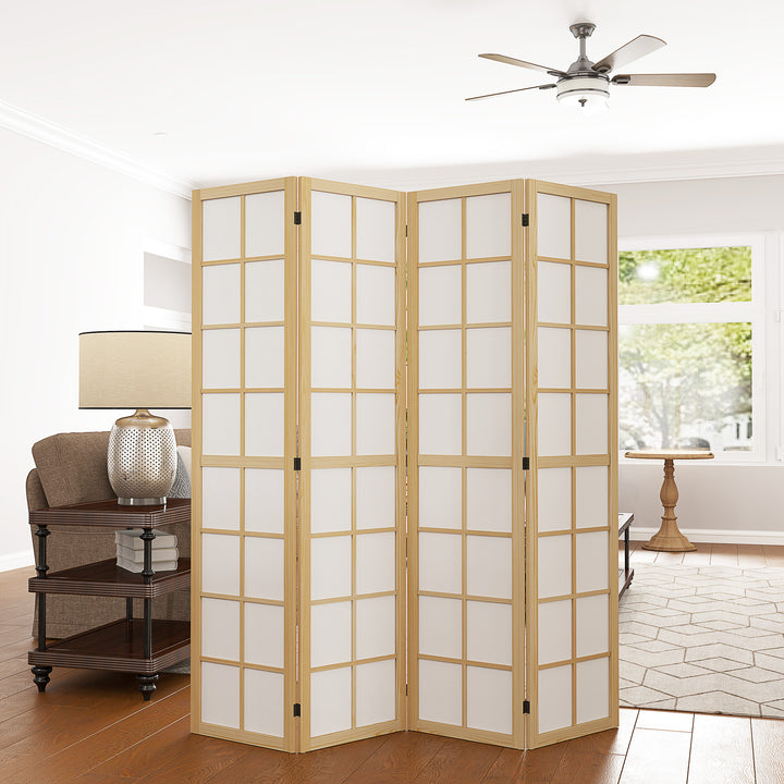 Biombo Dobrável de 4 Painéis Ecrã de Privacidade Separador de Ambientes de Interior para Sala de Estar Dormitório e Escritório 160x170 cm Madeira e Branco