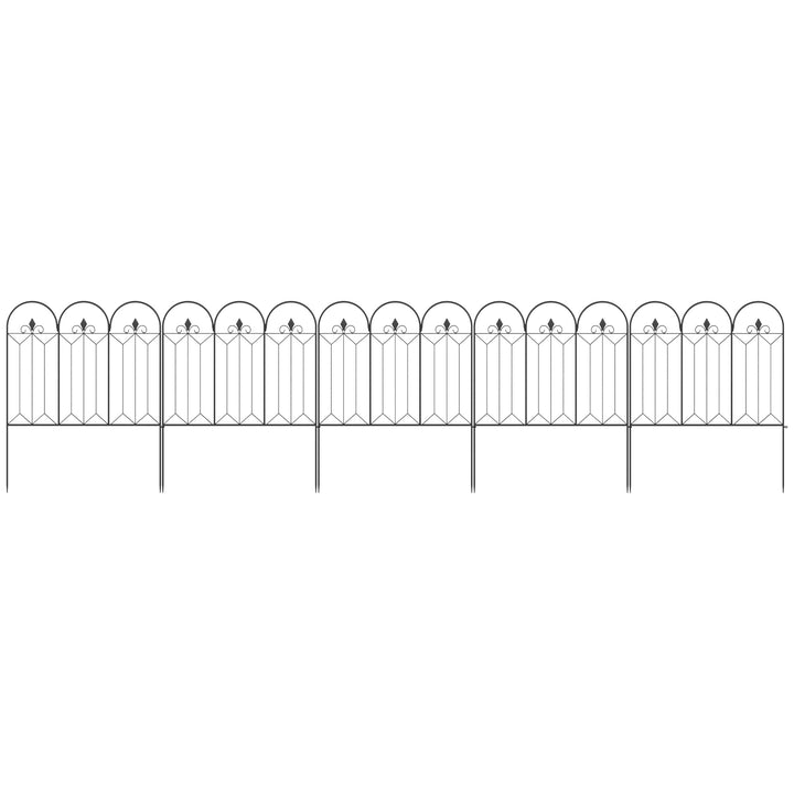 Cercas de Jardim 305x79,5 cm Conjunto de 5 Cercas Decorativas para Jardim de Metal Combinação Livre Barreira para Animais para Pátio Relva Preto