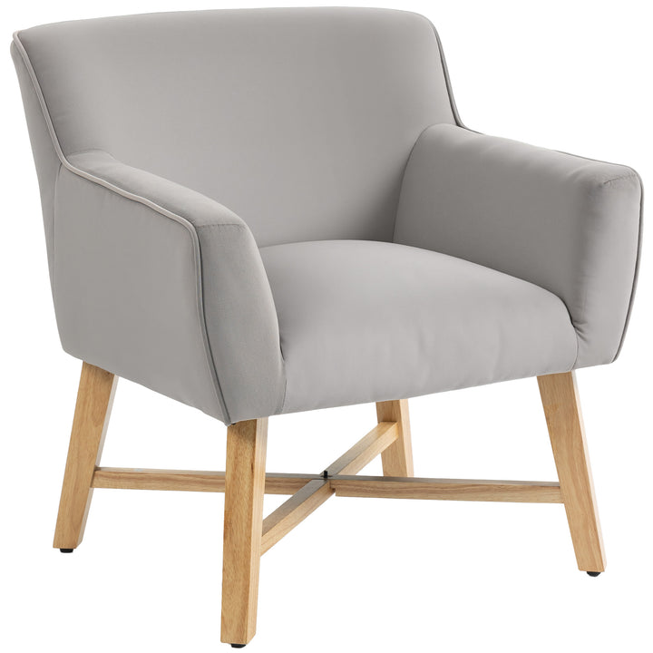 Poltrona de Sala de Estar Estofada em Veludo Poltrona Relax Moderna com Apoio para os Braços Acolchoados Pés de Madeira e Base Cruzada para Dormitório 67x65x74 cm Cinzento