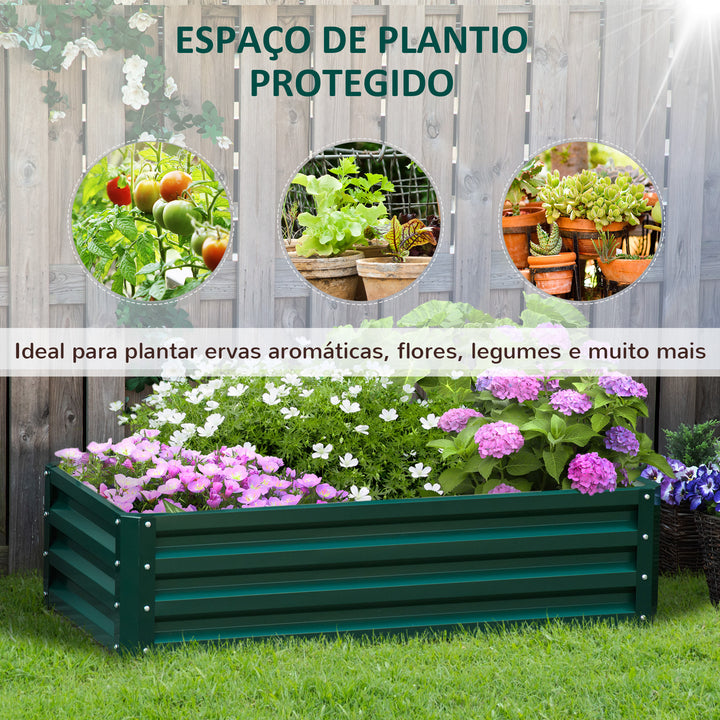 Caixa de Plantio de Aço Galvanizado Horta para Cultivar Plantas Flores Ervas Floreira Exterior Retangular com Fundo Aberto 120x60x30,5 cm Verde