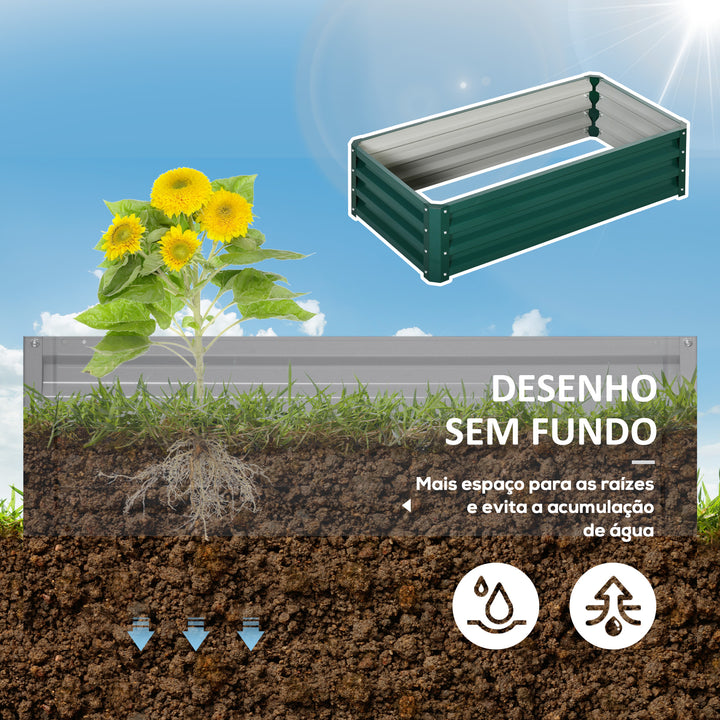 Caixa de Plantio de Aço Galvanizado Horta para Cultivar Plantas Flores Ervas Floreira Exterior Retangular com Fundo Aberto 120x60x30,5 cm Verde