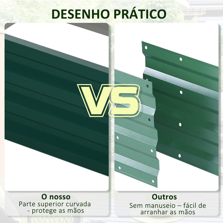 Caixa de Plantio de Aço Galvanizado Horta para Cultivar Plantas Flores Ervas Floreira Exterior Retangular com Fundo Aberto 120x60x30,5 cm Verde