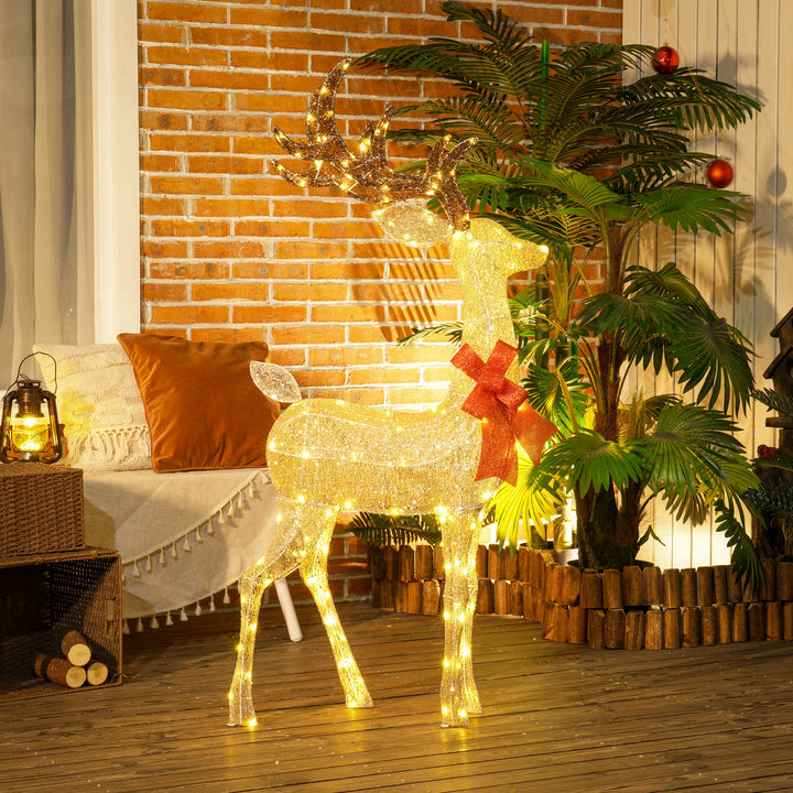 Reno Luminoso de Natal Decoração de Natal com 137 LEDs Branco Quente Iluminação Natalícia para Interior Exterior e Jardim 66x25x135 cm Dourado