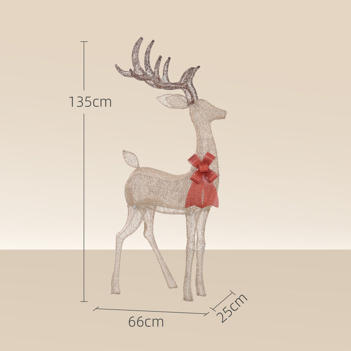 Reno Luminoso de Natal Decoração de Natal com 137 LEDs Branco Quente Iluminação Natalícia para Interior Exterior e Jardim 66x25x135 cm Dourado
