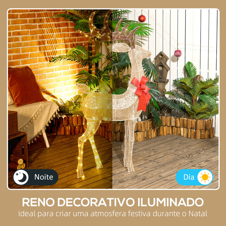 Reno Luminoso de Natal Decoração de Natal com 137 LEDs Branco Quente Iluminação Natalícia para Interior Exterior e Jardim 66x25x135 cm Dourado