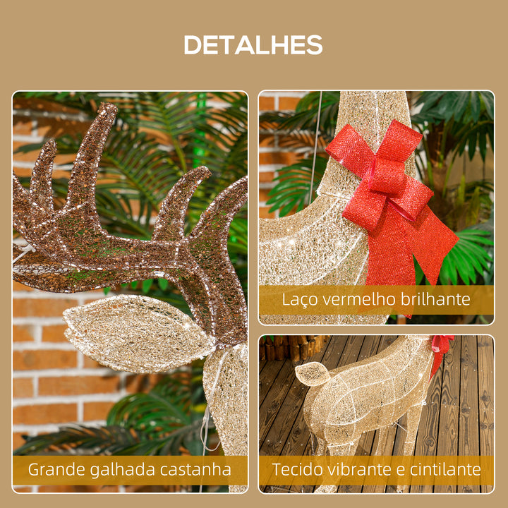 Reno Luminoso de Natal Decoração de Natal com 137 LEDs Branco Quente Iluminação Natalícia para Interior Exterior e Jardim 66x25x135 cm Dourado
