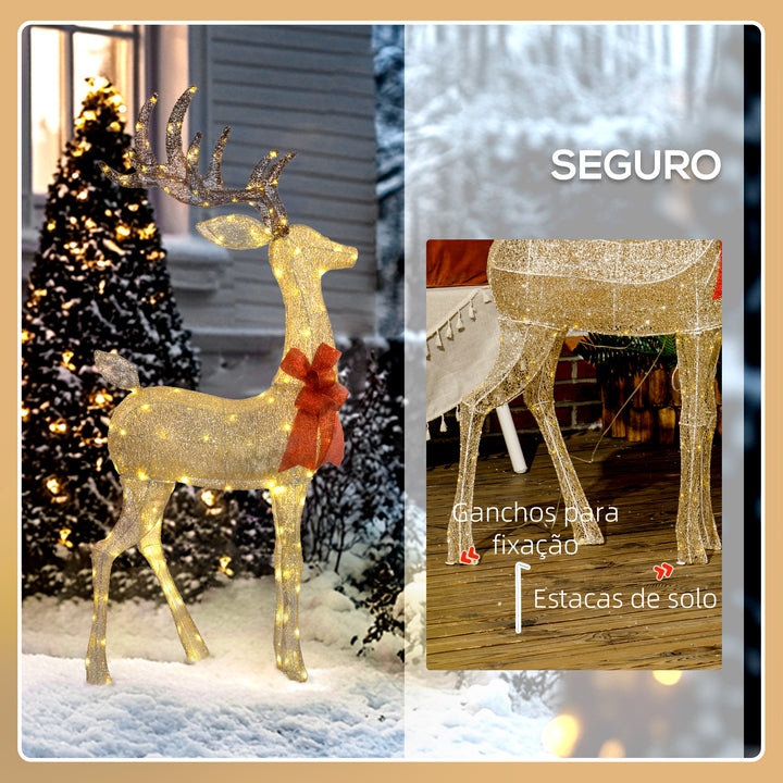 Reno Luminoso de Natal Decoração de Natal com 137 LEDs Branco Quente Iluminação Natalícia para Interior Exterior e Jardim 66x25x135 cm Dourado