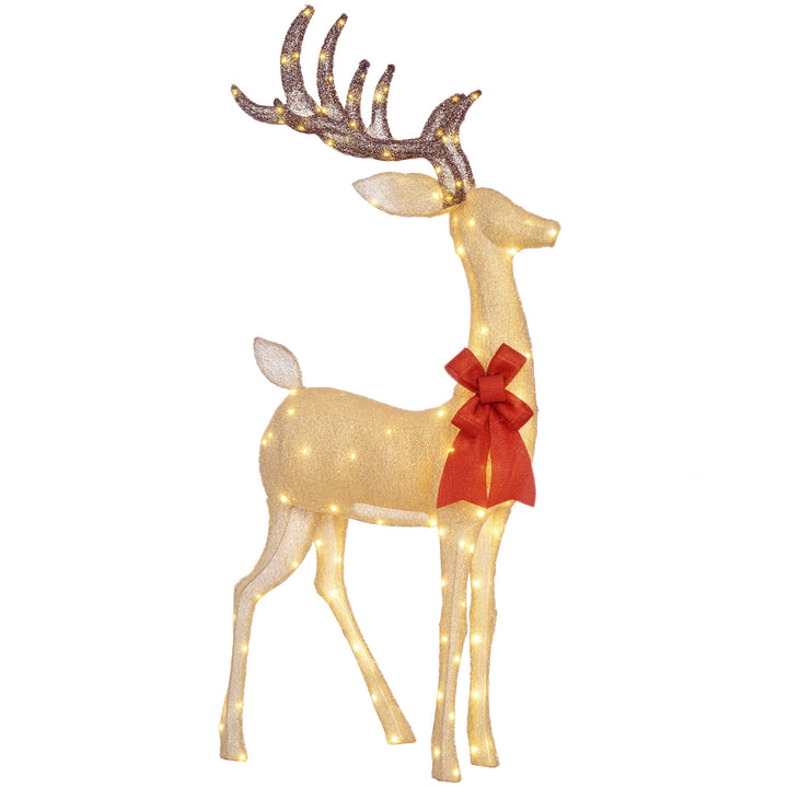 Reno Luminoso de Natal Decoração de Natal com 137 LEDs Branco Quente Iluminação Natalícia para Interior Exterior e Jardim 66x25x135 cm Dourado
