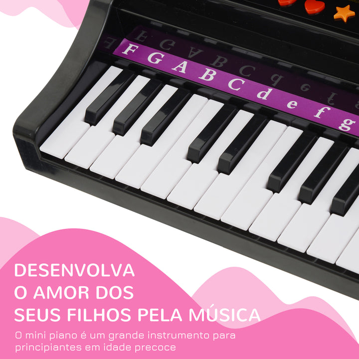 Brinquedo de Piano Mini Teclado de Piano Eletrônico com 37 Teclas Microfone Alto-falante preto