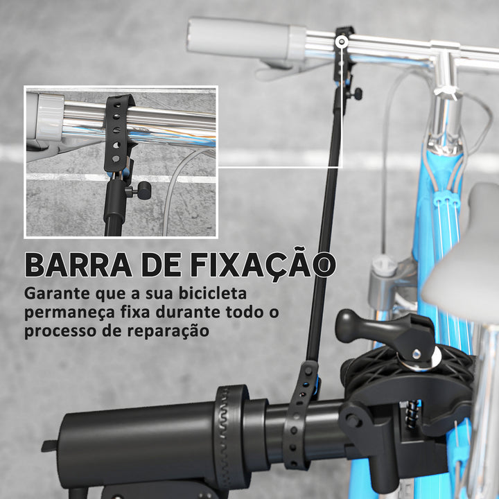 Suporte para Reparação de Bicicleta Suporte para Bicicleta Dobrável com Bandeja Magnética Altura Ajustável 107-160 cm e Giratório 360º Carga 40 kg Preto