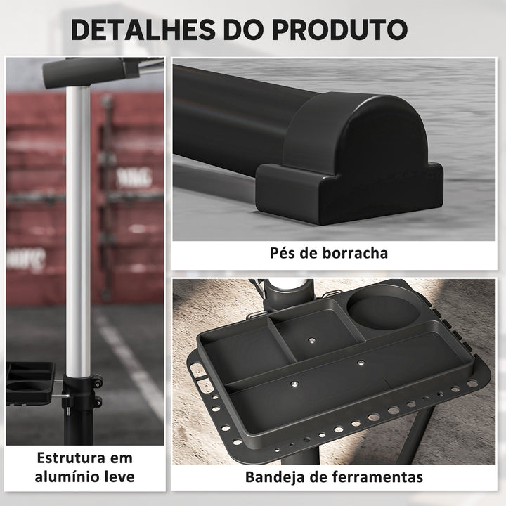 Suporte para Reparação de Bicicleta Suporte para Bicicleta Dobrável com Bandeja Magnética Altura Ajustável 107-160 cm e Giratório 360º Carga 40 kg Preto