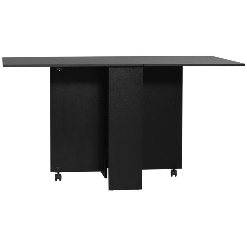 Mesa de Cozinha Dobrável Mesa de Madeira com 2 Prateleiras de Armazenamento e Laterais Dobráveis Estilo Moderno para Sala de Estar 75x140x74 cm Preto