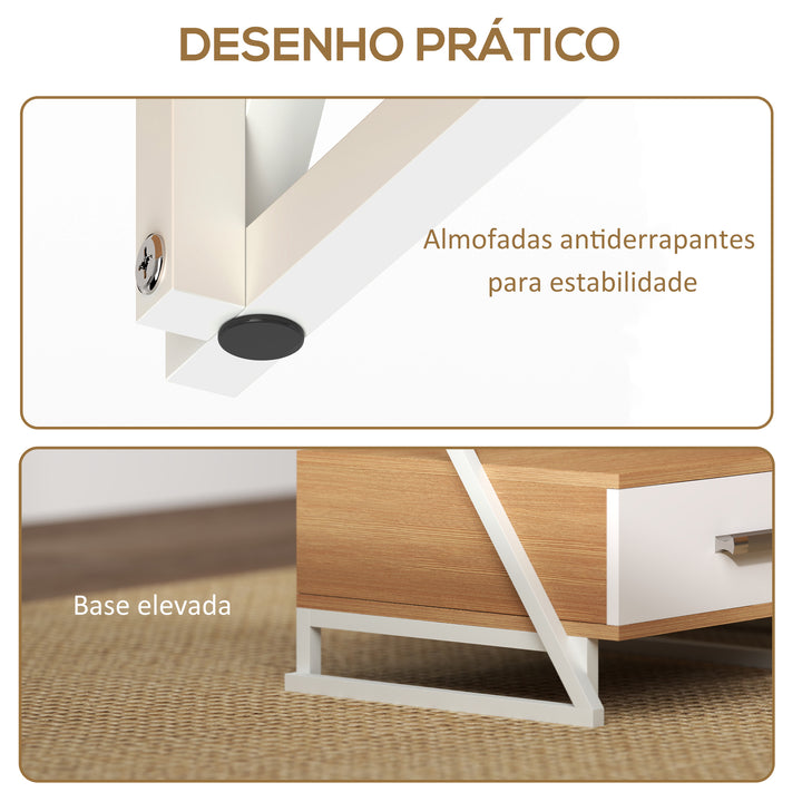 Conjunto de 2 Mesas Cabeceira para Dormitório Mesas Auxiliares em Forma de Z com Gaveta e Compartimento Mesa Auxiliar para Sala de Estar 40x35x50 cm Madeira e Branco