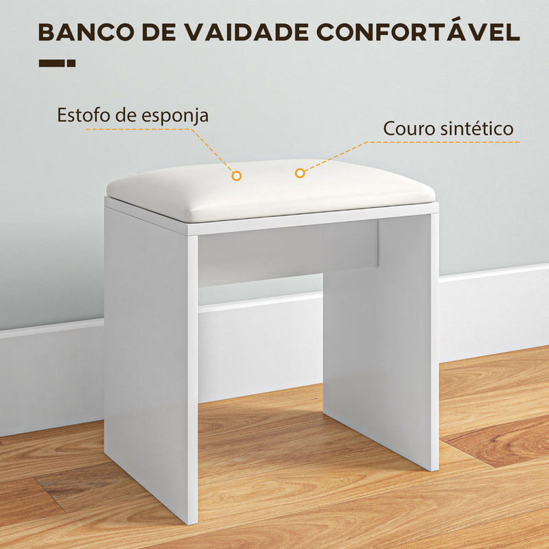 Toucador de Maquilhagem com Banco Mesa de Maquilhagem com Espelho Prateleiras Abertas Gaveta e Prateleira Ajustável Anti-Tombo para Dormitório Branco e Bege