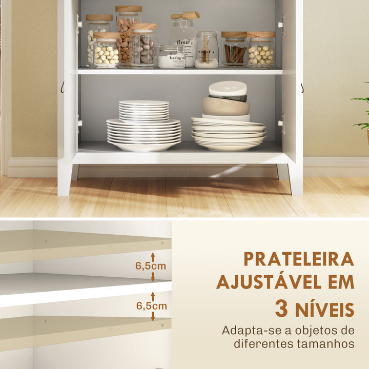 Aparador de 2 Portas Aparador Sala de Estar Moderno com Gaveta Prateleira Ajustável e Puxadores em PU Móvel Auxiliar para Sala de Jantar 80x40x90 cm Branco e Madeira