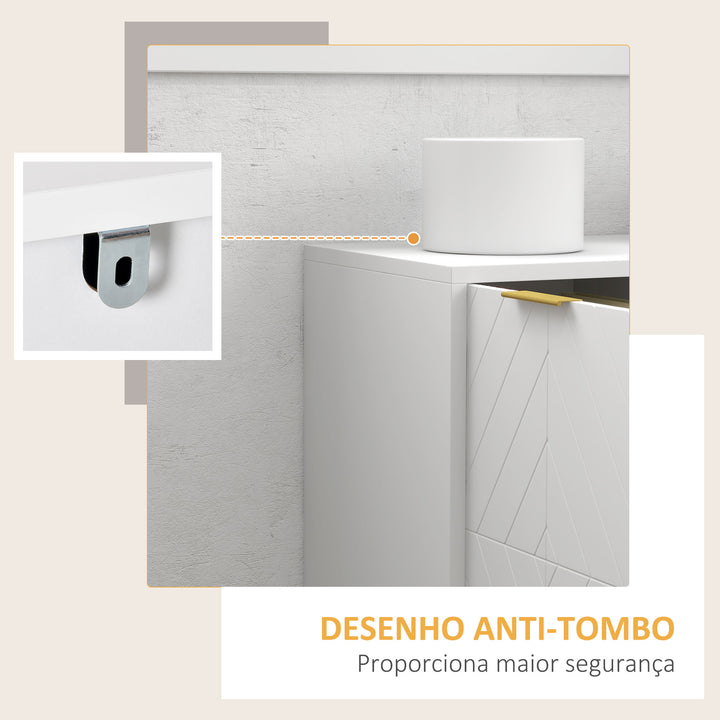 Armário de armazenamento Aparador Auxiliar com 3 Gavetas e 2 Armários com Porta Prateleira Ajustável para Sala Cozinha 120x40x76 cm Branco