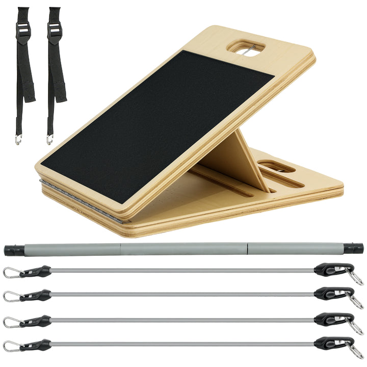 Barra de Pilates Conjunto de Pilates com 6 Faixas Elásticas Tábua Inclinada Ajustável para Treino de Corpo Inteiro em Casa 90x33x3 cm Cinza