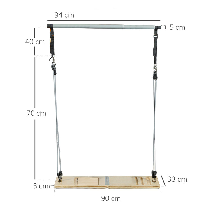 Barra de Pilates Conjunto de Pilates com 6 Faixas Elásticas Tábua Inclinada Ajustável para Treino de Corpo Inteiro em Casa 90x33x3 cm Cinza