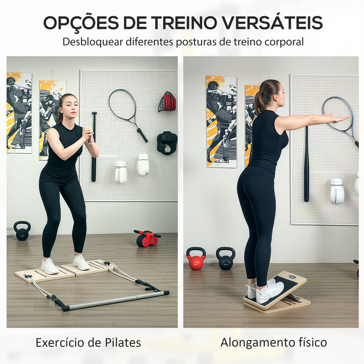 Barra de Pilates Conjunto de Pilates com 6 Faixas Elásticas Tábua Inclinada Ajustável para Treino de Corpo Inteiro em Casa 90x33x3 cm Cinza
