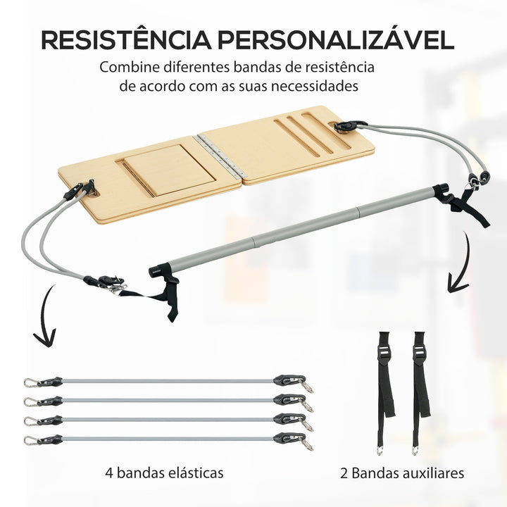 Barra de Pilates Conjunto de Pilates com 6 Faixas Elásticas Tábua Inclinada Ajustável para Treino de Corpo Inteiro em Casa 90x33x3 cm Cinza