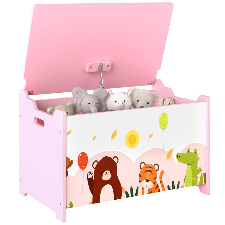 Baú de Armazenamento de Brinquedos Baú de Brinquedos Infantil Tampa Rebatível com Fecho Suave e Alças Estampados de Animais para Livros Roupa em Quarto Sala de Jogos 60x37x39 cm Rosa