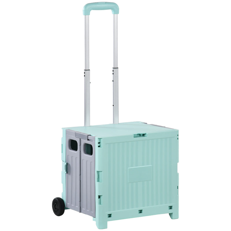 Carrinho de Armazenamento Dobrável Carrinho de Compras com 2 Rodas Comprimento de Pega Ajustável Capacidade 32L para Escritório Escola Casa 41,5x32,5x85 cm Verde