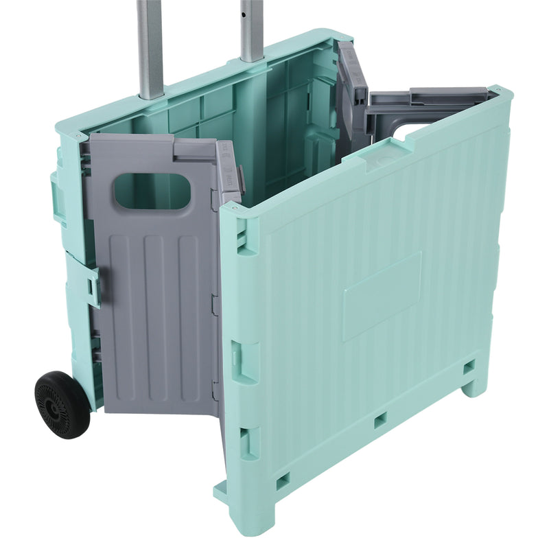 Carrinho de Armazenamento Dobrável Carrinho de Compras com 2 Rodas Comprimento de Pega Ajustável Capacidade 32L para Escritório Escola Casa 41,5x32,5x85 cm Verde