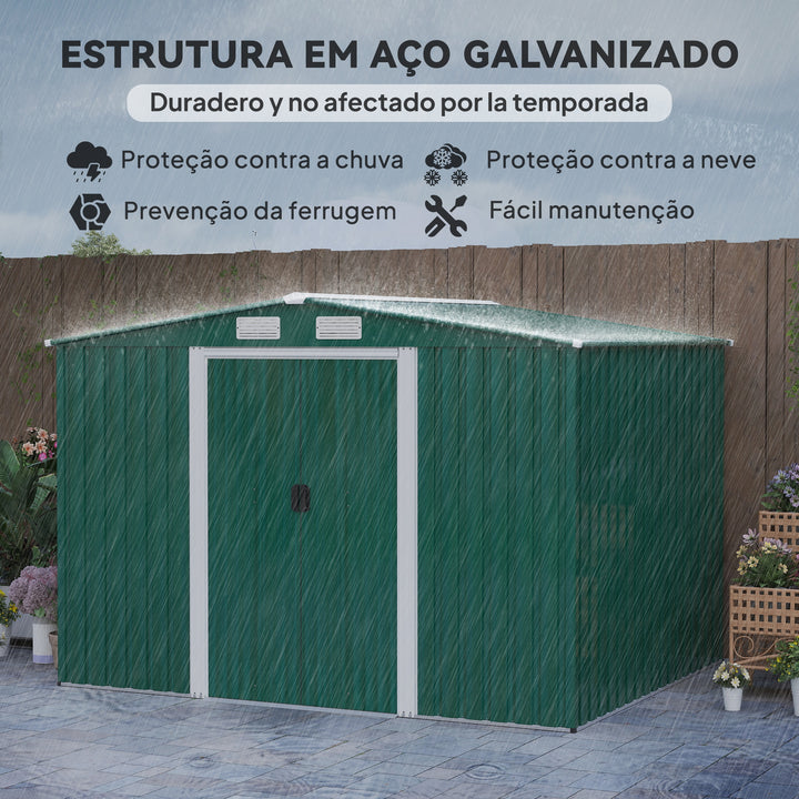 Barracão Metálico Placa Verde para armazenar ferramentas com grande espaço 246x192,5x177,5 cm