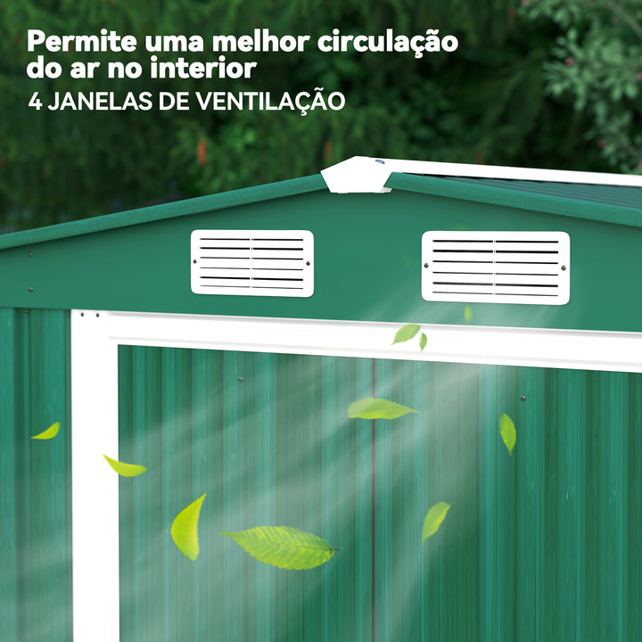 Barracão Metálico Placa Verde para armazenar ferramentas com grande espaço 246x192,5x177,5 cm