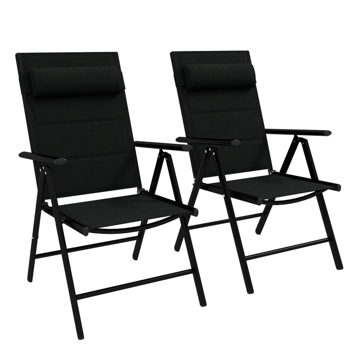 Conjunto de 2 Cadeiras de Campismo Dobráveis Cadeiras de Jardim com Apoios de Braços e Estrutura de Alumínio Capacidade de Carga 130 kg para Terraço e Praia 54x67x108 cm, Preto